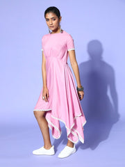 Pink Solid High-Low Silhoutte Dress - Inddus.com