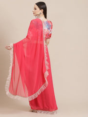 Pink Solid Ruffled Saree with Blouse - Inddus.com