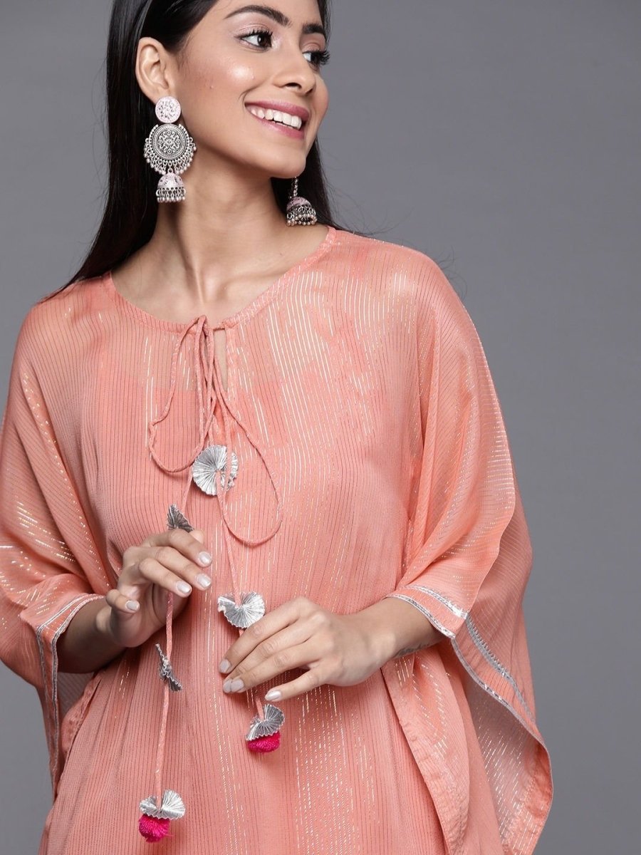 Pink Viscose Georgette Striped Kurta - Inddus.com