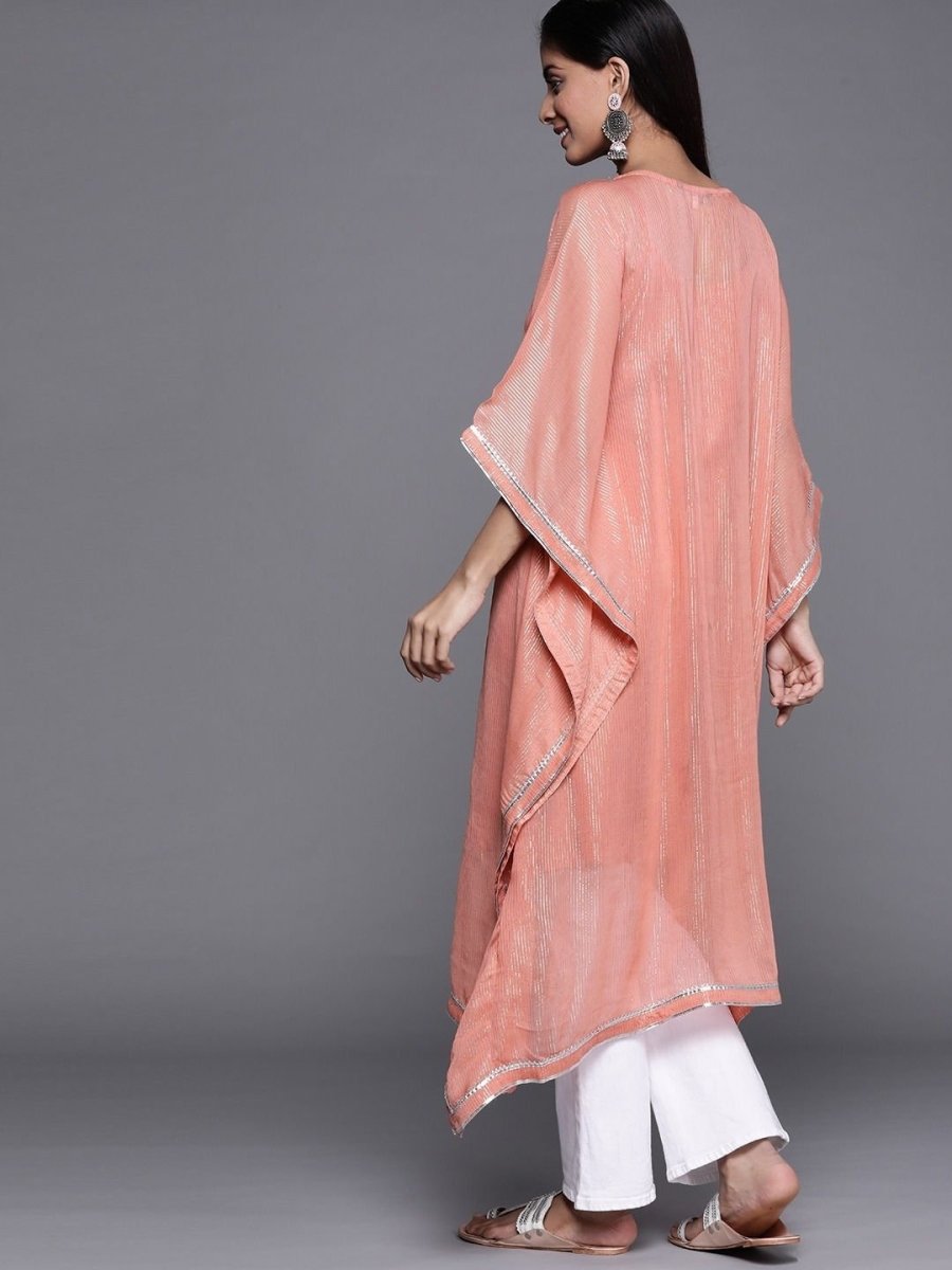 Pink Viscose Georgette Striped Kurta - Inddus.com