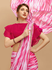 Pink & White Tie and Dye Saree - Inddus.com