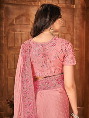 Pink Women Embellished Sequinned Embroidered Satin Saree - Inddus.com