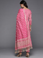 Pink Woven Design Banarasi Cotton Unstitched Dress Material - Inddus.com