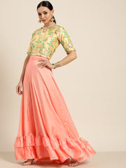 Pink & Yellow Printed Ready to Wear Lehenga & Choli - Inddus.com
