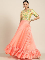 Pink & Yellow Printed Ready to Wear Lehenga & Choli - Inddus.com