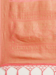 Pink Zari Woven Banarasi Saree - Inddus.com