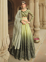 Pista Green and Mehdi Green Silk Embroidered Lehenga Choli - Inddus.com