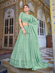 Pista Green Georgette Embroidered Lehenga Choli - Inddus.com