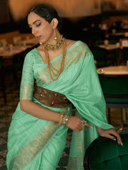 Pista Green Handloom Silk Traditional Saree - Inddus.com