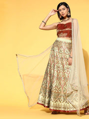 Pista Green Lehenga with Blouse and Dupatta - Inddus.com