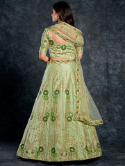 Pista Green Silk Embroidered Lehenga Choli - Inddus.com