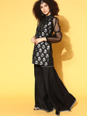 pleasing black cotton blend printed kurta set