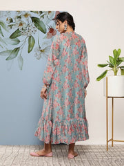 Pleated Fit & Flare Ethnic Maxi Dress - Inddus.com