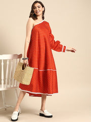 Polka Dots Printed One Shoulder Ethnic Party Dress - Inddus.com