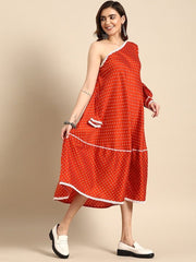 Polka Dots Printed One Shoulder Ethnic Party Dress - Inddus.com