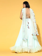 Powder Blue Lehenga with Blouse and Net Dupatta - Inddus.com