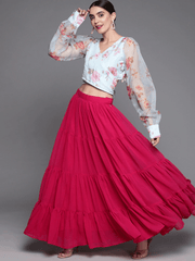 PowderBlue and magenta Organza Co-Ords - Inddus.com