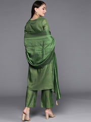 pretty bottle green silk blend embroidered kurta set