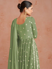 Pretty Green Georgette Anarkali Suit - Inddus.com