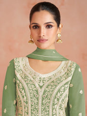 Pretty Green Georgette Anarkali Suit - Inddus.com