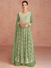 Pretty Green Georgette Anarkali Suit - Inddus.com