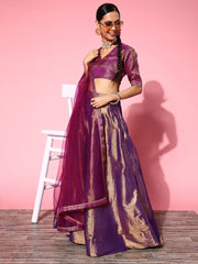 Pretty Purple Woven Design Semi-stitched Lehenga Choli With Dupatta - Inddus.com