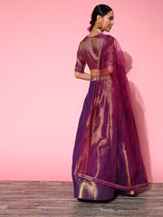 Pretty Purple Woven Design Semi-stitched Lehenga Choli With Dupatta - Inddus.com