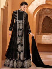 Pretty Supercool Black Georgette Partywear Gown - Inddus.com