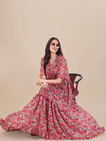 chinese dress ladies High neck long sleeve fit and flare maxi dress – John Paul Ataker main image 1