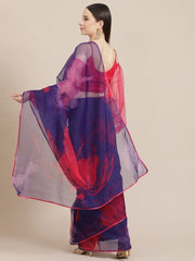 Purple and Pink Floral Digital Print Saree - Inddus.com