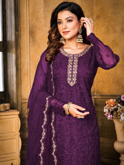 Purple Embroidered Festive-Wear Straight-Cut-Suit - Inddus.com