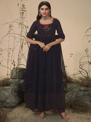 Purple Embroidered Partywear Palazzo Suit - Inddus.com