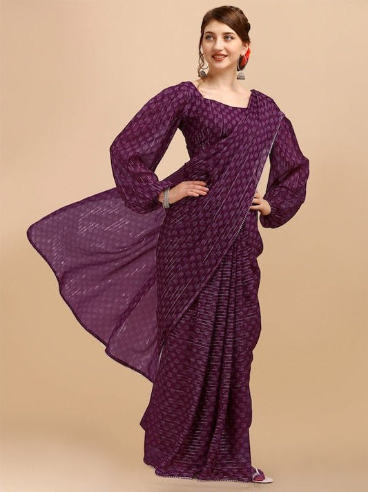 Purple Floral Gotta Patti Saree - Inddus.com
