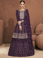 Purple Georgette Designer Lehenga Suit - Inddus.com