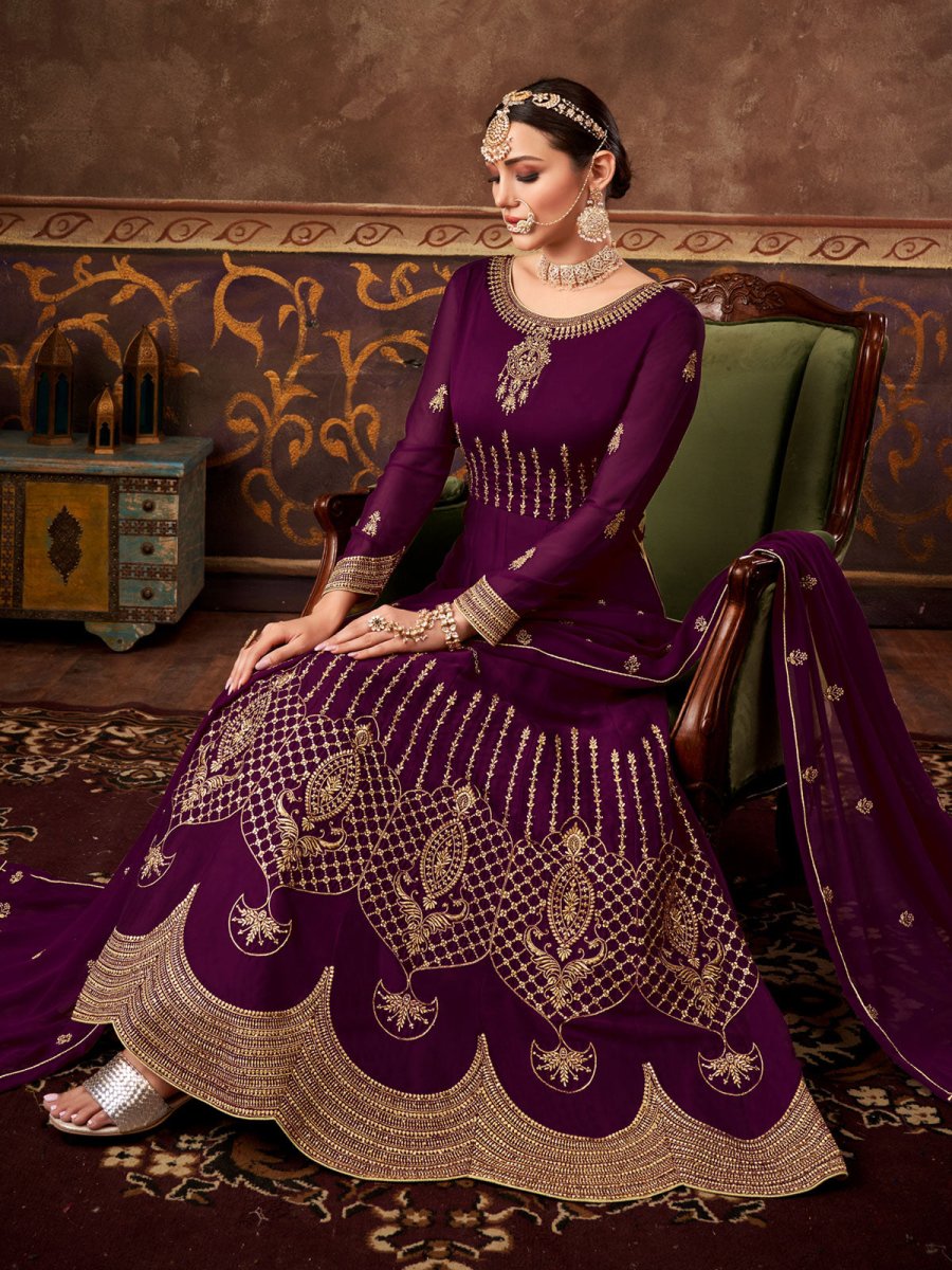 Purple Georgette Festive Anarkali Suit - Inddus.com