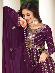 Purple Georgette Festive Anarkali Suit - Inddus.com