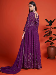 Purple Georgette Festive Wear Anarkali Style Suit - Inddus.com