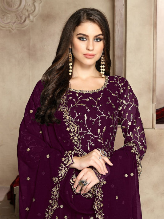 Purple Georgette Festive Wear Anarkali Suit - Inddus.com