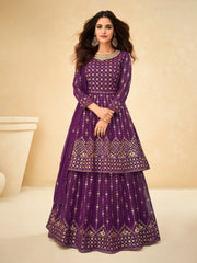 Purple Georgette Partywear Lehenga Suit - Inddus.com