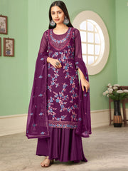 Purple Georgette Partywear Palazzo Suit - Inddus.com