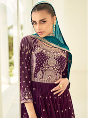 Purple Georgette Partywear Sharara-Style-Suit - Inddus.com