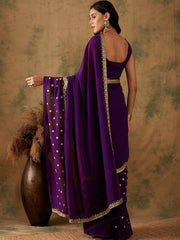 Purple & Gold-Toned Sequinned Sarees - Inddus.com