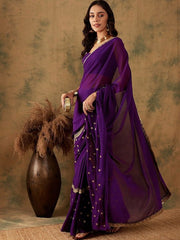 Purple & Gold-Toned Sequinned Sarees