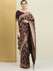 Purple Jaal Design Ethnic Motifs Zari Woven Saree - inddus-us