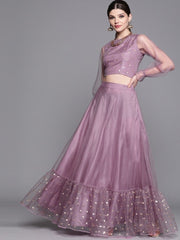 Purple Net Embellished Lehenga Choli - inddus-us