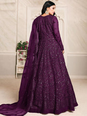 Purple Net Festive Wear Anarkali Suit - Inddus.com