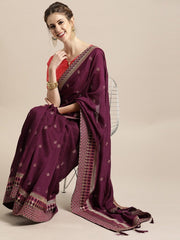 Purple Silk Blend Embroidered Party Wear Embellished Saree - inddus-us