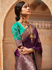 Purple Silk festive wear Saree - Inddus.com
