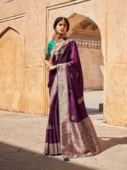 Purple Silk festive wear Saree - Inddus.com