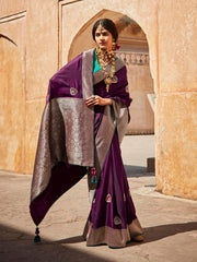 Purple Silk festive wear Saree - Inddus.com